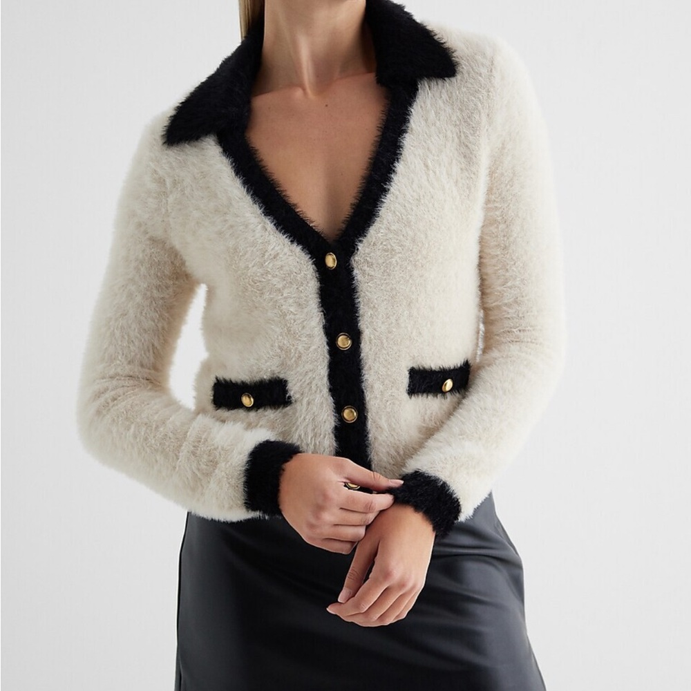 Express Cream Cardigan with Black Accents Size M